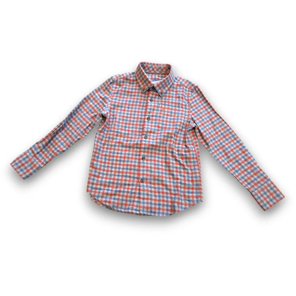 Johnnie-O Hangin' Out Flannel Plaid Button Down Shirt Red Blue Boys 7